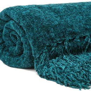 Teal Chenille Velvet throw blanket